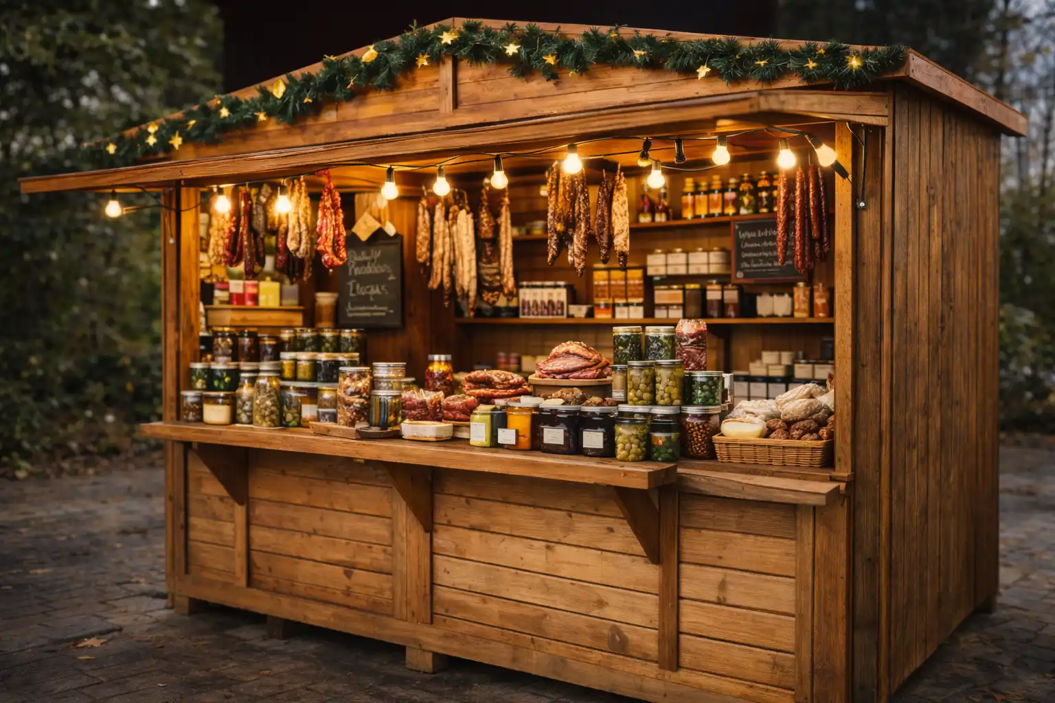 Caseta de madera para mercadillo adaptada a productos de alimentación artesanal