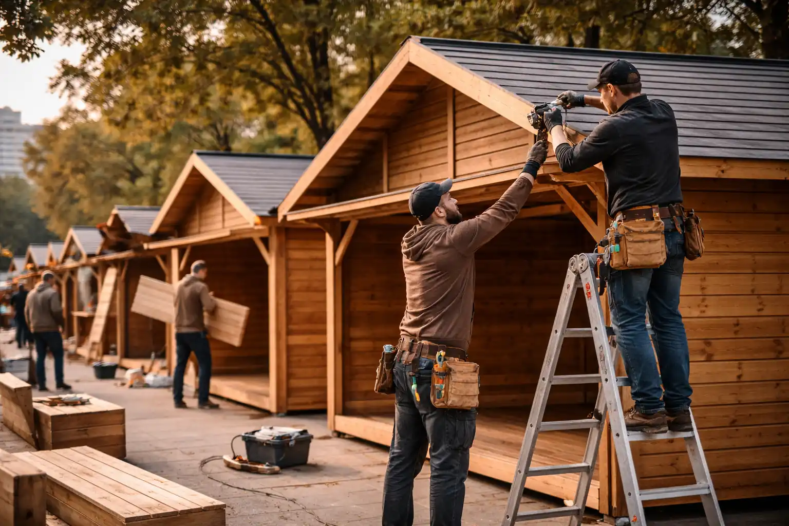 montaje de casetas de madera en madrid para evento medieval